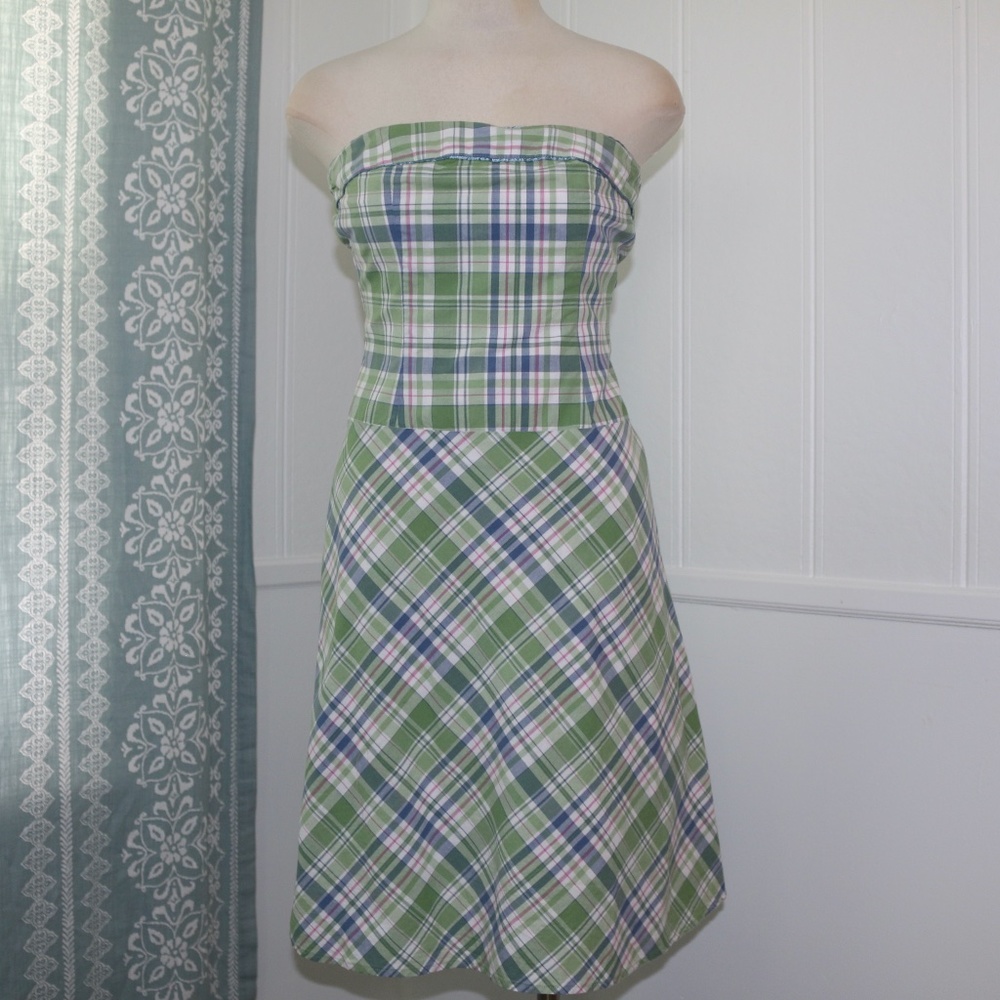 Duck Head Jeans Co. Dress 5 Strapless green Plaid Back Zip Lined Sweetheart